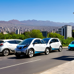 **

A vibrant cityscape of Santiago, Chile, with modern electric cars smoothly navigating the streets. Solar panels gleam on rooftops, and lush green parks punctuate the urban landscape. The sky is clear, symbolizing reduced air pollution, and a charging station is prominently featured, showcasing the government's investment in infrastructure. The overall atmosphere is one of progress, sustainability, and technological advancement in Chile's EV market.

**