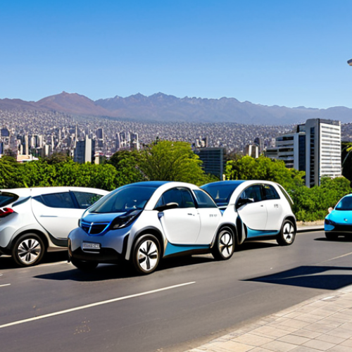 Home 19 **
A vibrant cityscape of Santiago, Chile, with modern electric cars smoothly navigating the streets. Solar panels gleam on rooftops, and lush green parks punctuate the urban landscape. The sky is clear, symbolizing reduced air pollution, and a charging station is prominently featured, showcasing the government's investment in infrastructure. The overall atmosphere is one of progress, sustainability, and technological advancement in Chile's EV market.
**