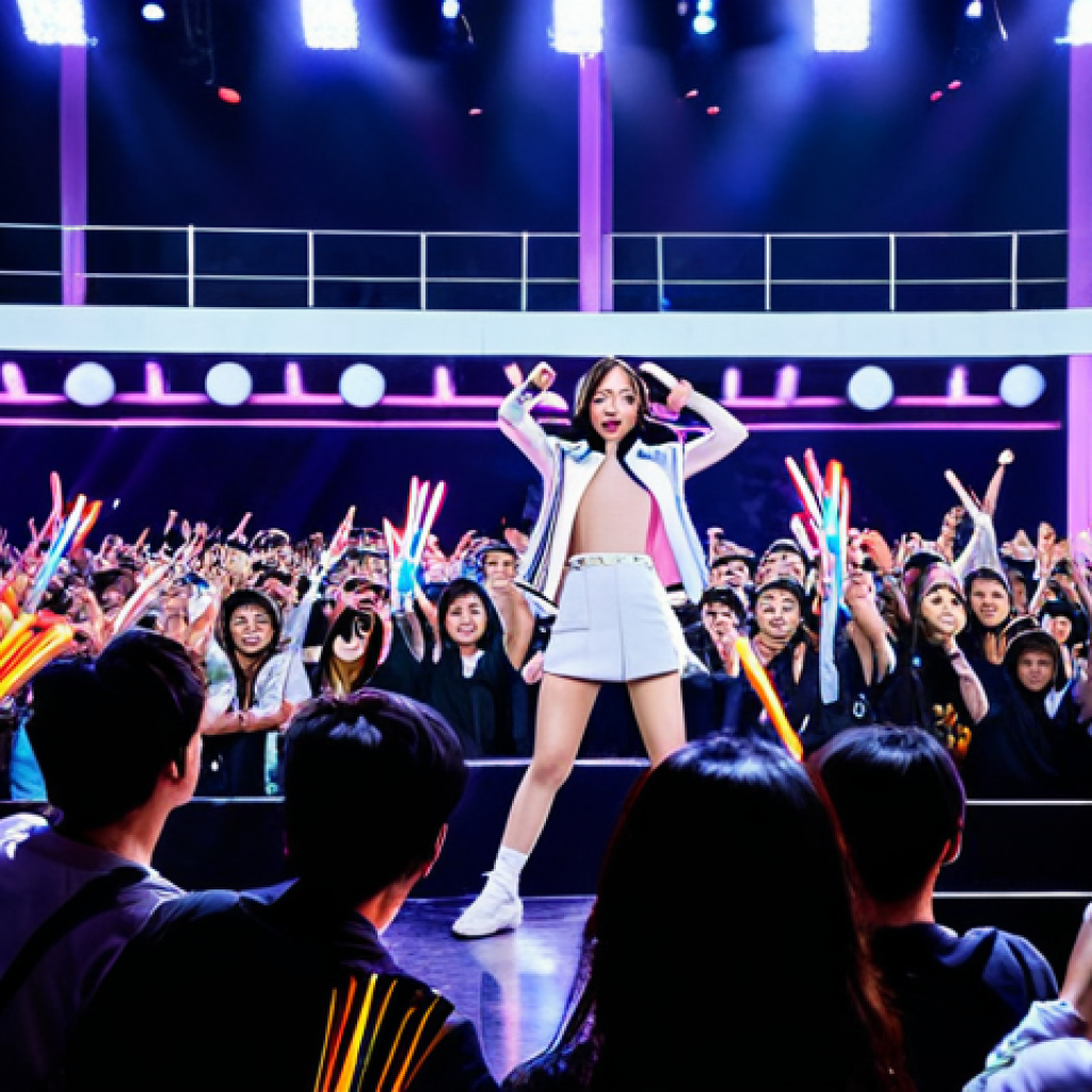 **

"A vibrant K-Pop concert in Santiago, Chile, with a popular Korean idol group performing on stage, fully clothed in stylish outfits, enthusiastic Chilean fans in the audience holding light sticks, safe for work, perfect anatomy, correct proportions, professional photography, high quality, family-friendly."

**